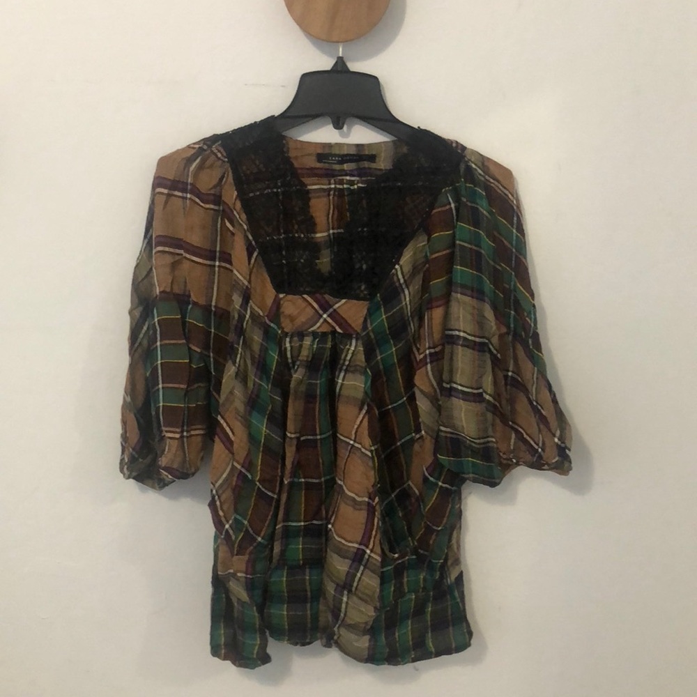 Zara women plaid embroidered top